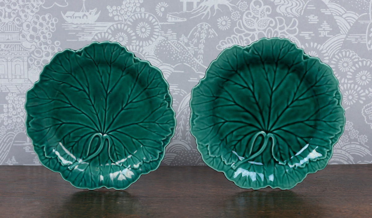 SOLD A pair of green cabbage leaf plates by Wedgwood, English circa 19