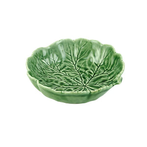 SOLD A green glazed small geranium bowl by Bordallo Pinheiro