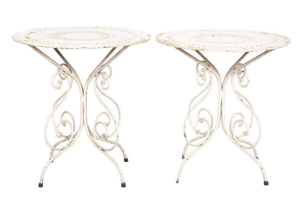 Two white painted metal outdoor tables French Circa 1950