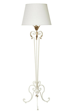 A stylish white painted metal floor lamp with gilt leaf decoration French Circa 1940 with ivory shade