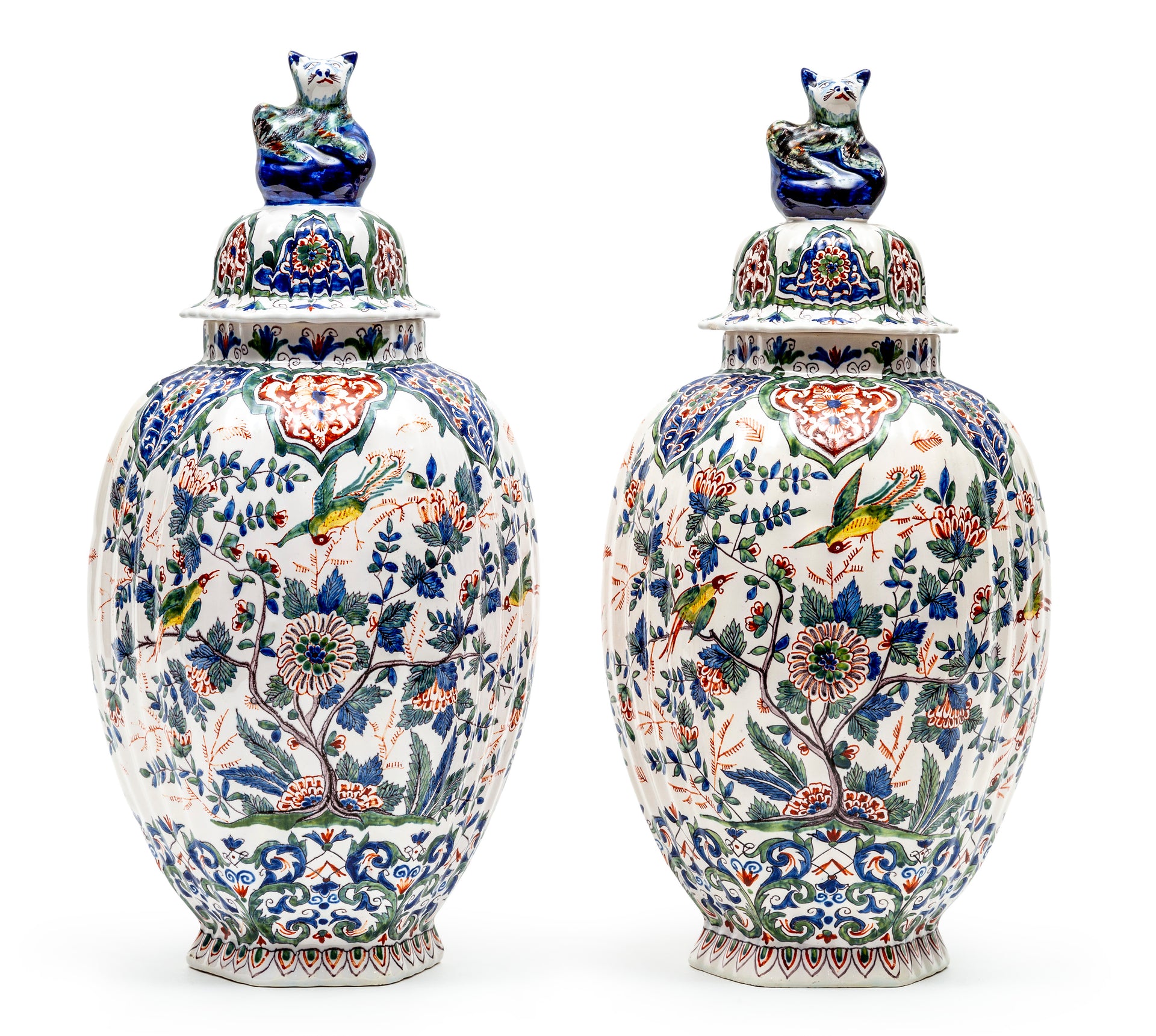SOLD A pair of very decorative handpainted Provincial faience lidded jars, French 19th Century