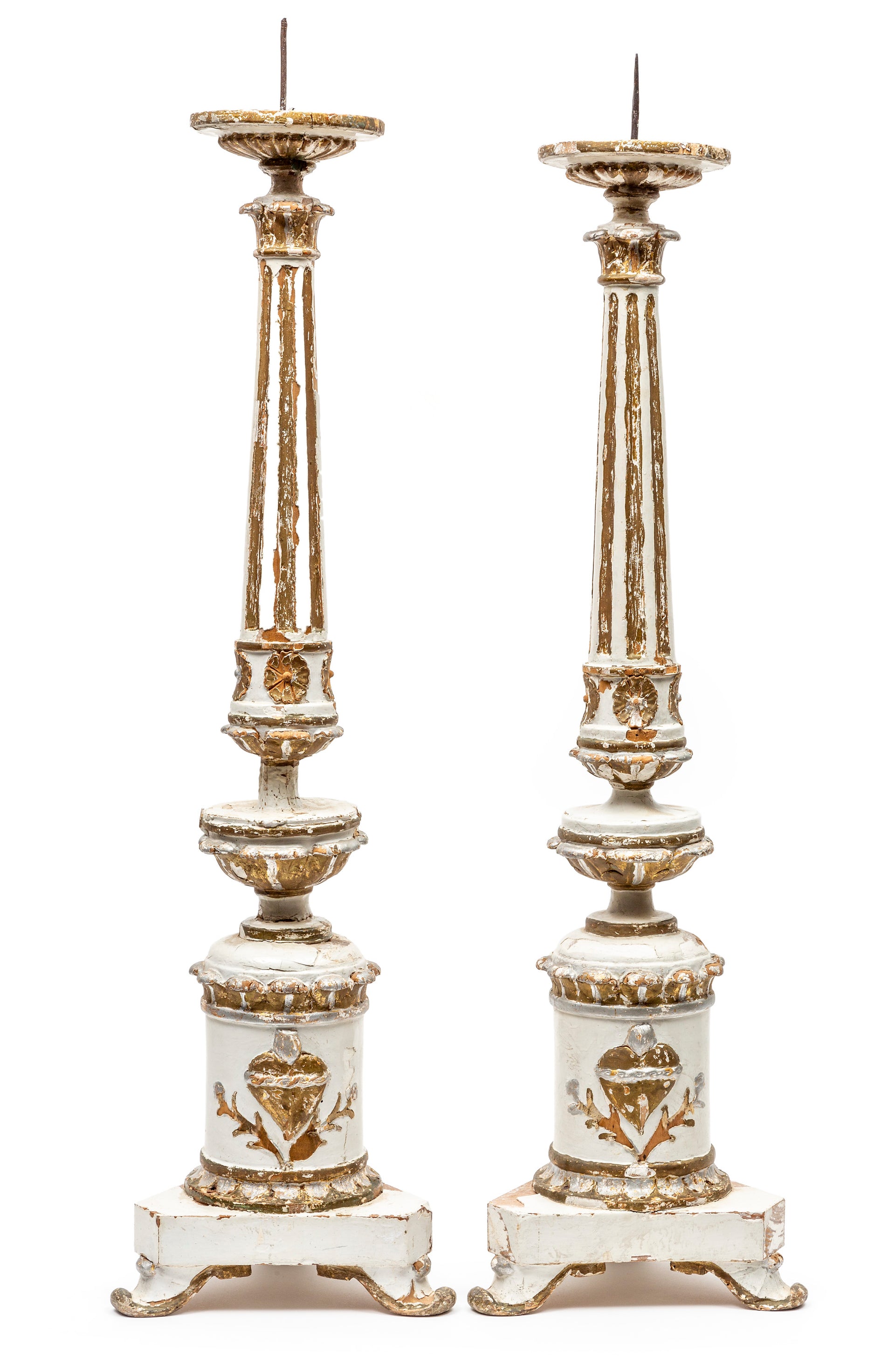 SOLD A matched pair of imposing carved, painted and gilded timber candlearbra, French 18th Century