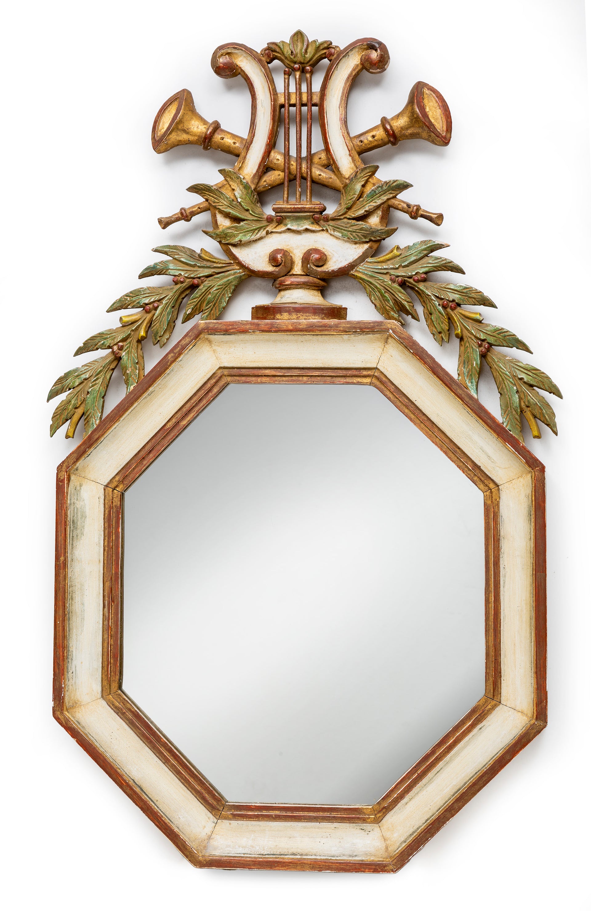 SOLD A very decorative hexagonal wall mirror with musical and leaf motifs, French 19th Century