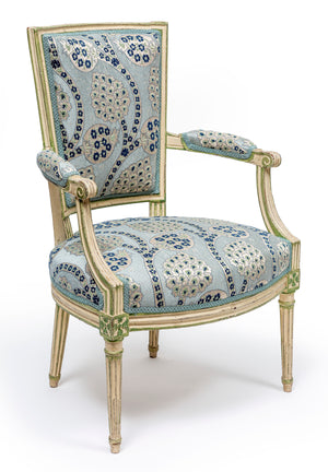 SOLD A pale green and cream painted fauteuil, French 19th Century
