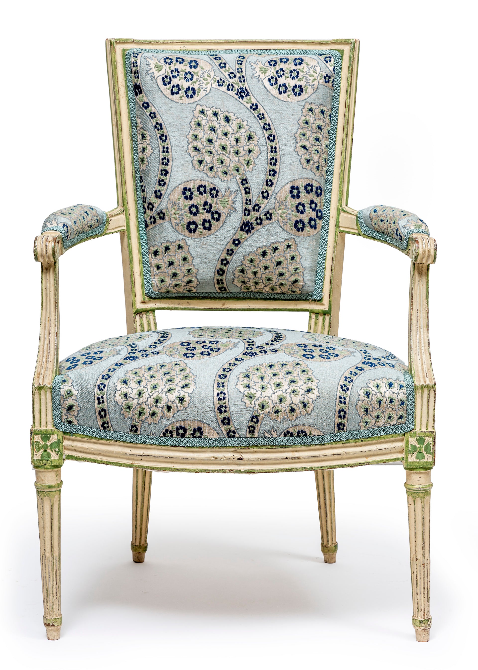 SOLD A pale green and cream painted fauteuil, French 19th Century
