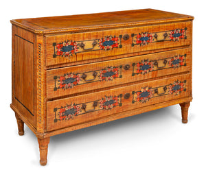 SOLD A polychrome painted faux boix commode, Continental 18th Century