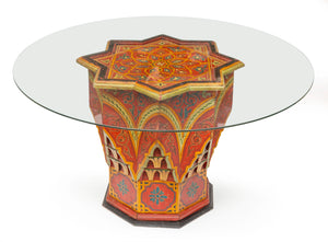 SOLD A fabulous polychrome painted hexagonal timber table, Vintage Moroccan