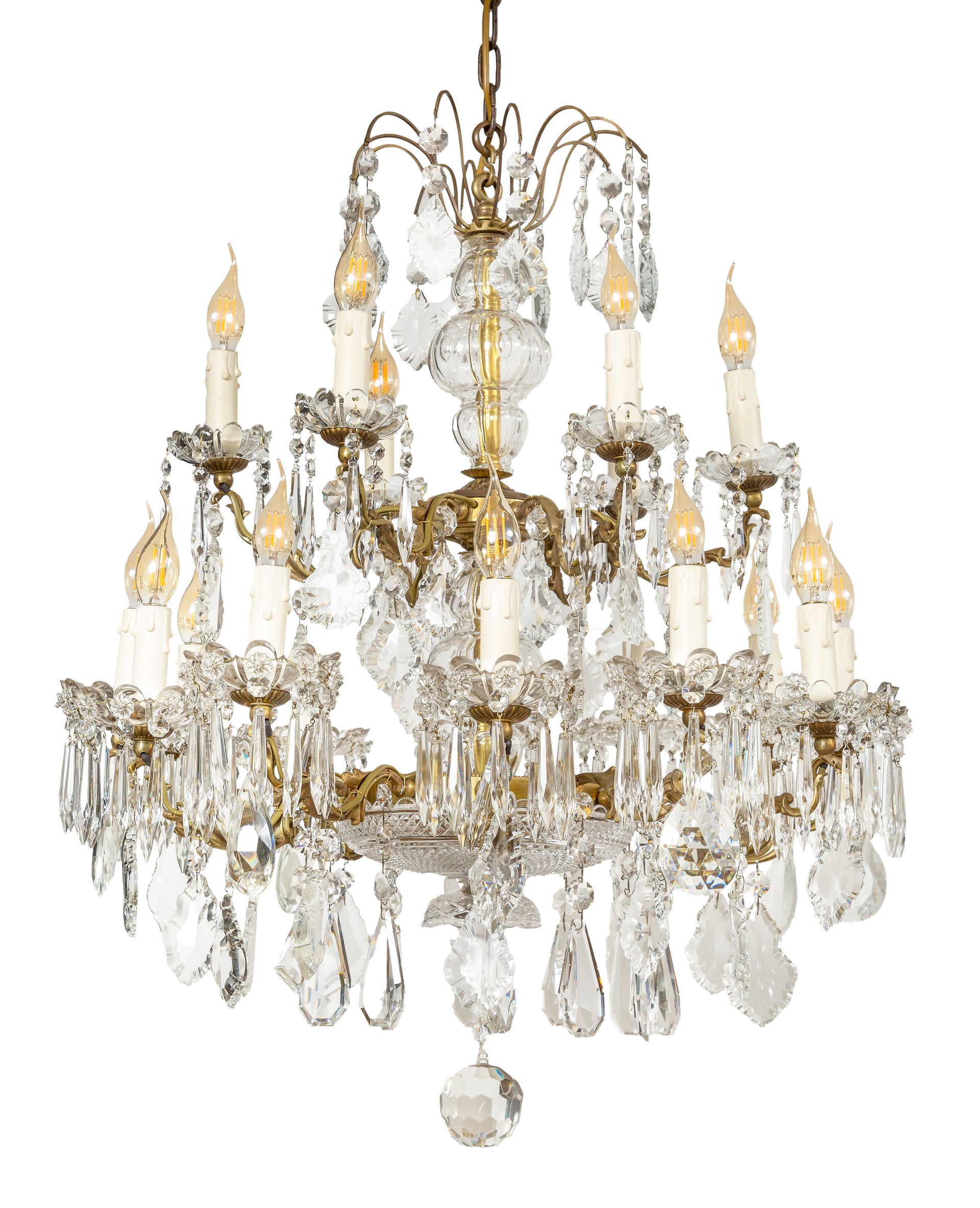 SOLD A superb eighteen light double tier glass and crystal chandelier, French Circa 1950