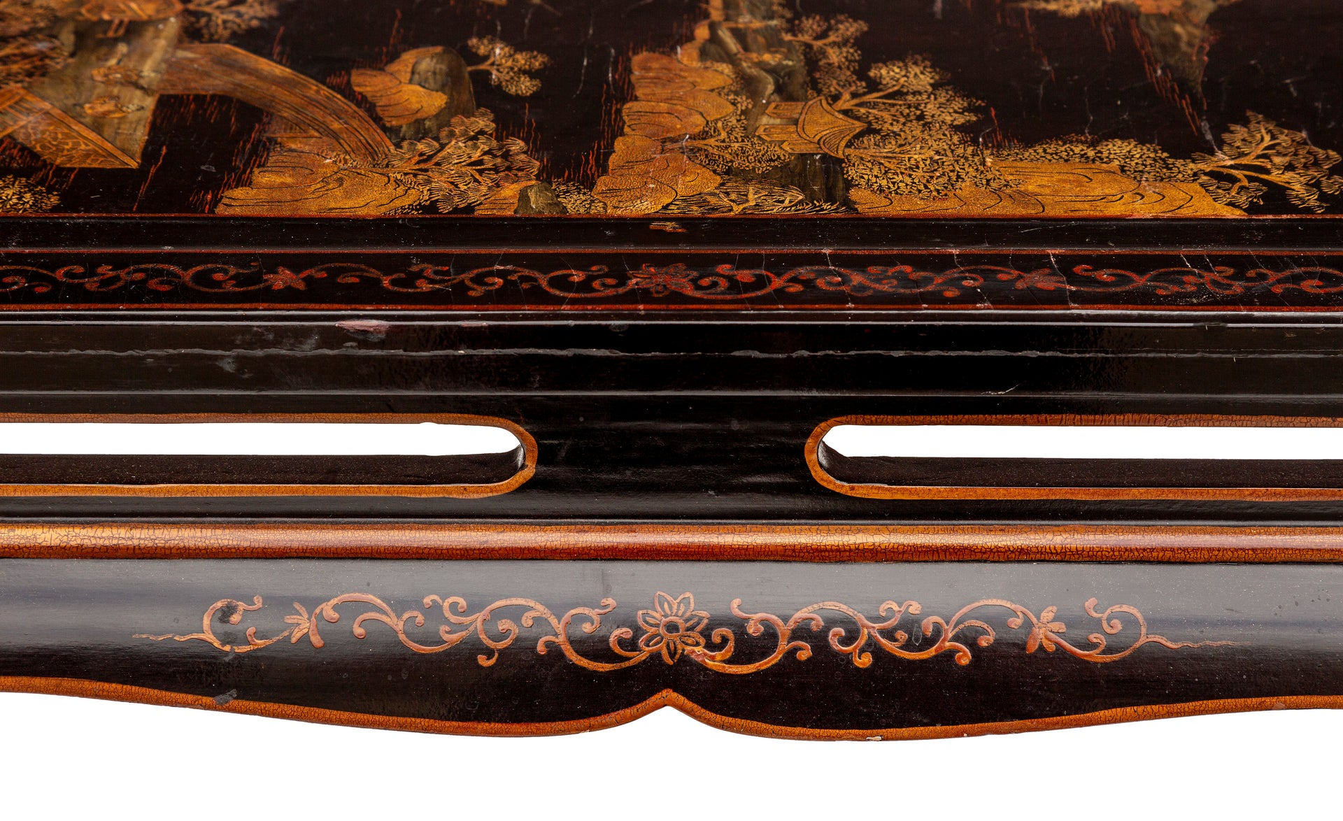 SOLD A stylish pair of black Chinoiserie lacquer side tables, French Circa 1940