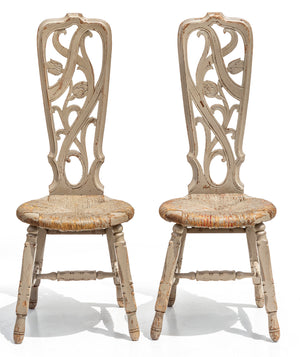 SOLD A decorative pair of pale grey painted Art Nouveau design chairs, French Circa 1905