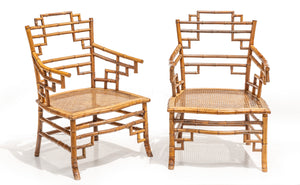 SOLD A chic pair of natural bamboo and cane Chinoiserie design side chairs, French Circa 1920