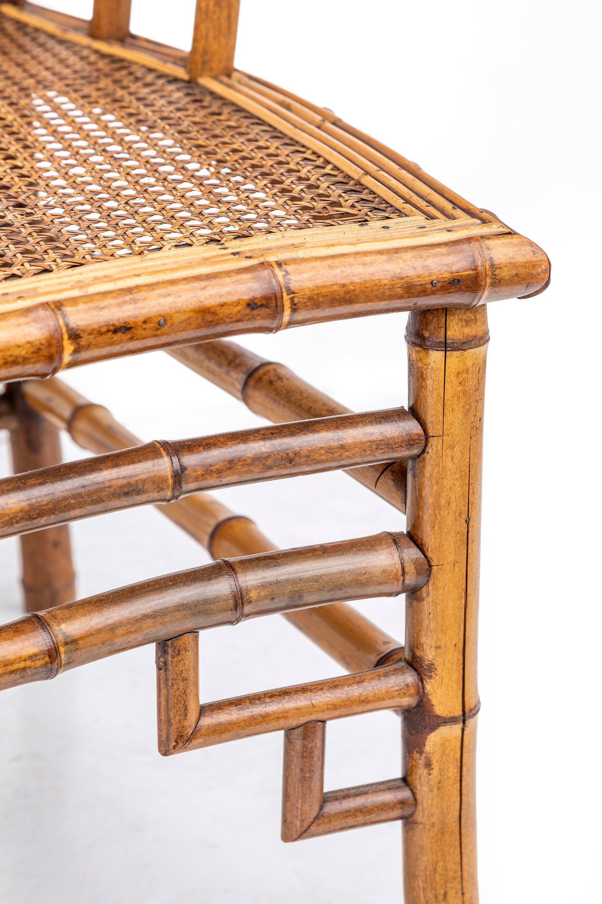 SOLD A chic pair of natural bamboo and cane Chinoiserie design side chairs, French Circa 1920