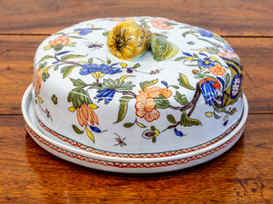 SOLD A lovely vintage French hand painted faience cheese dish and cover with pear handle