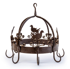 SOLD A whimsical wrought iron hanging pot hook holder, French 19th Century