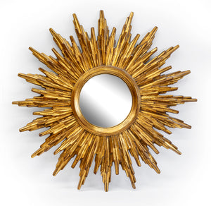 SOLD A well moulded gilt resin sunburst wall mirror, French circa 1950