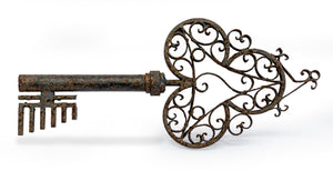SOLD A giant and very ornate vintage French decorative wrought iron key