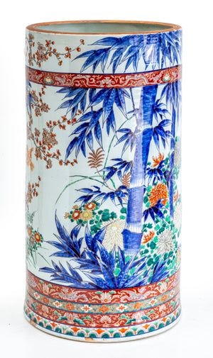 SOLD A large and fine quality Imari porcelain cylindrical umbrella stand, Japanese Circa 1900