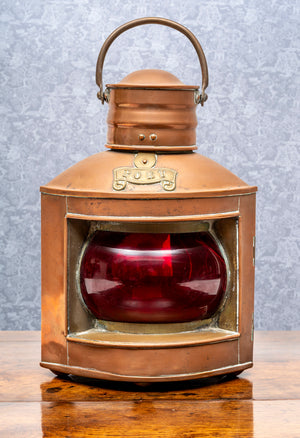 SOLD A copper, brass and ruby glass Port ships lantern, English Circa 1920
