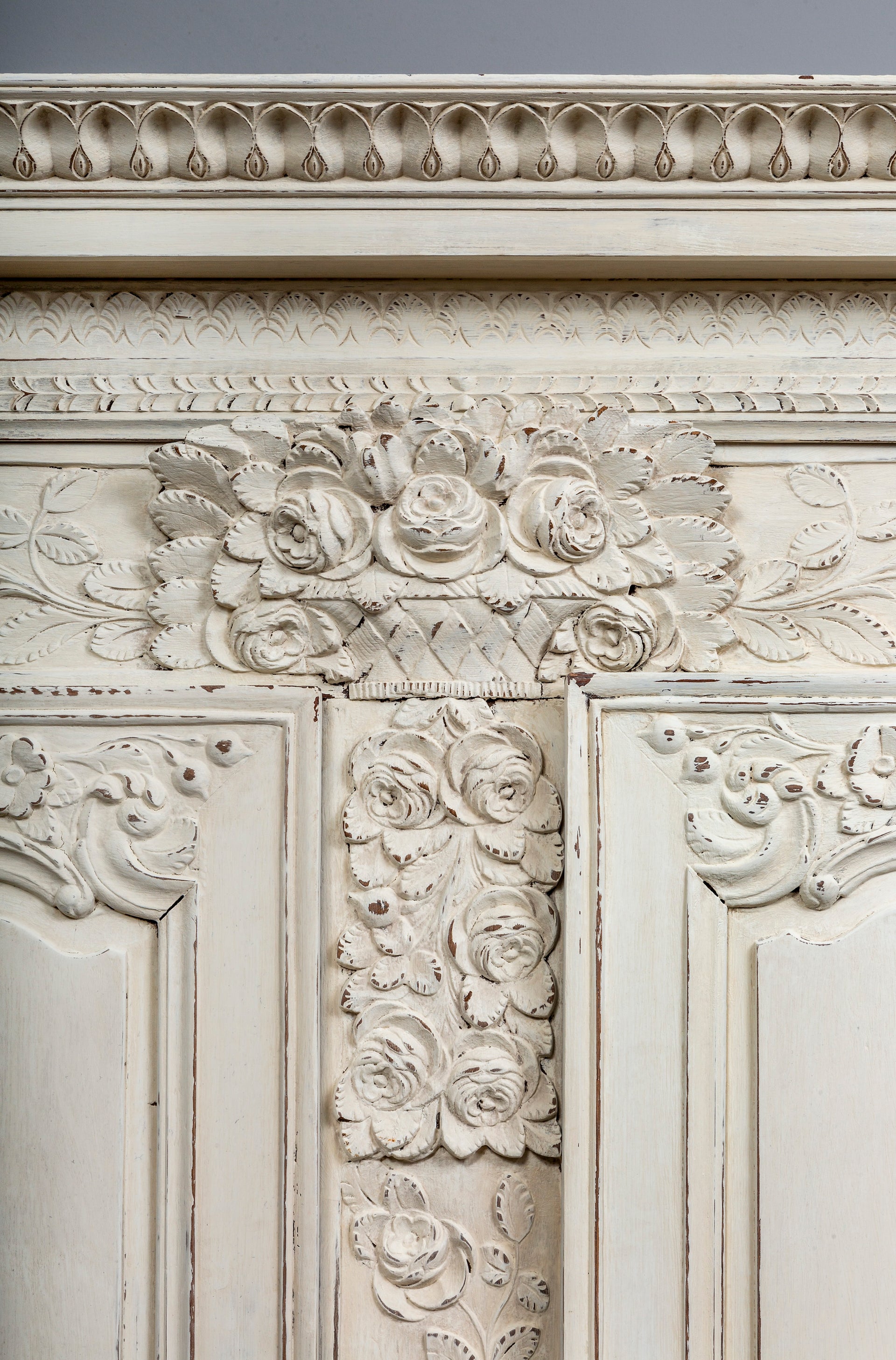 SOLD A beautifully carved white painted oak armoire of attractive proportions, French early 19th Century