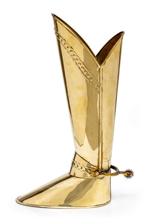 SOLD A brass Medieval knight's boot umbrella stand, English Circa 1950