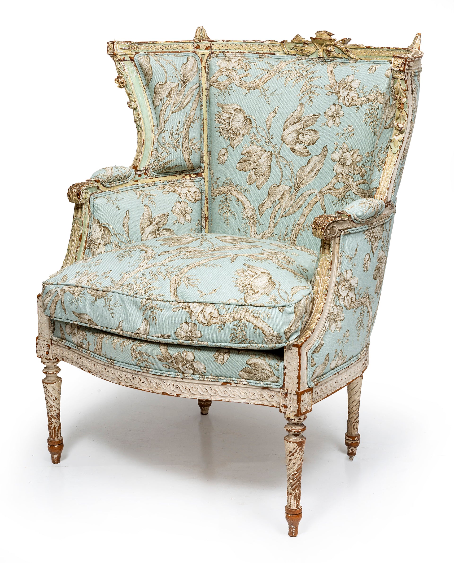SOLD A finely carved and rare painted fauteuil, French 18th Century