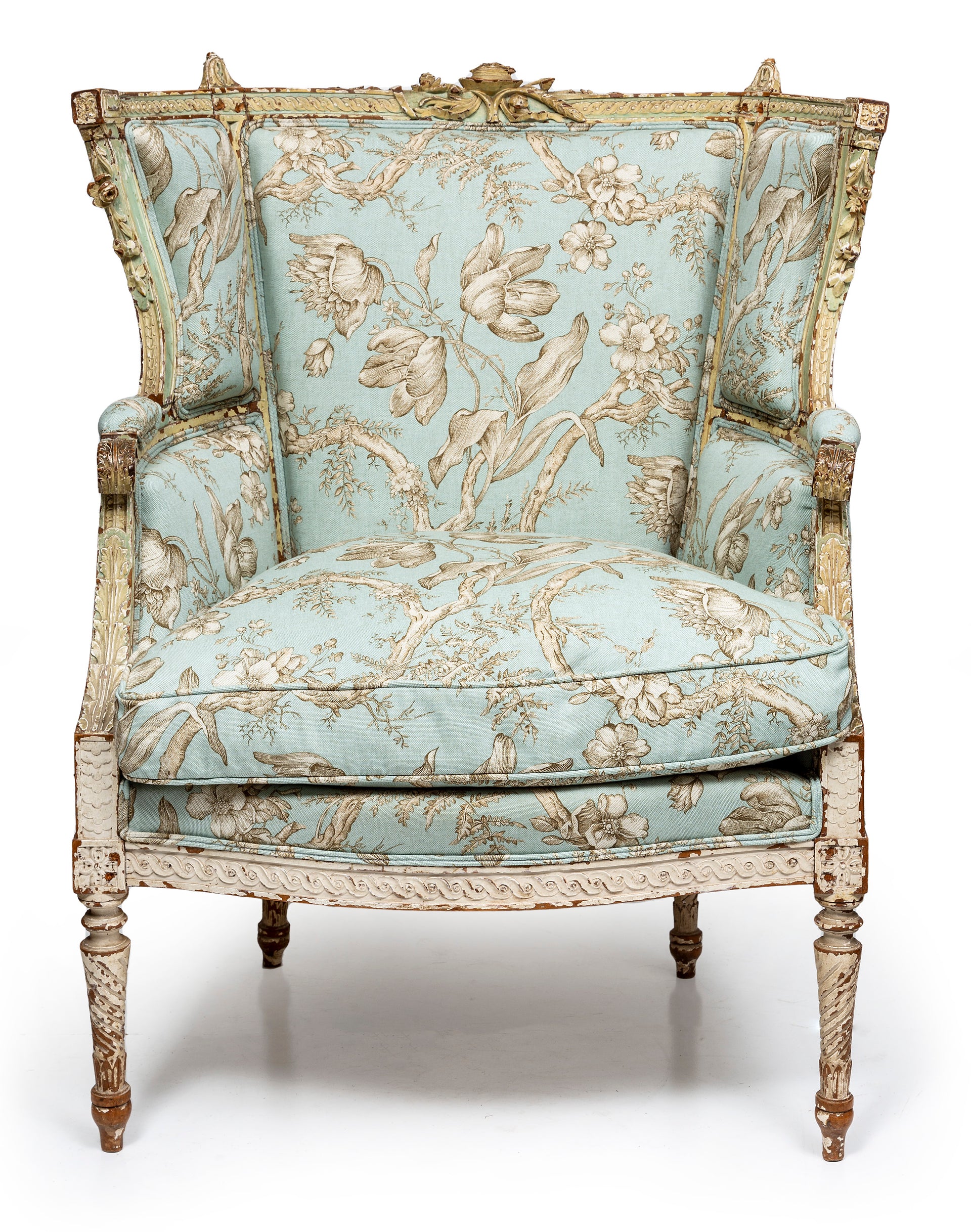 SOLD A finely carved and rare painted fauteuil, French 18th Century