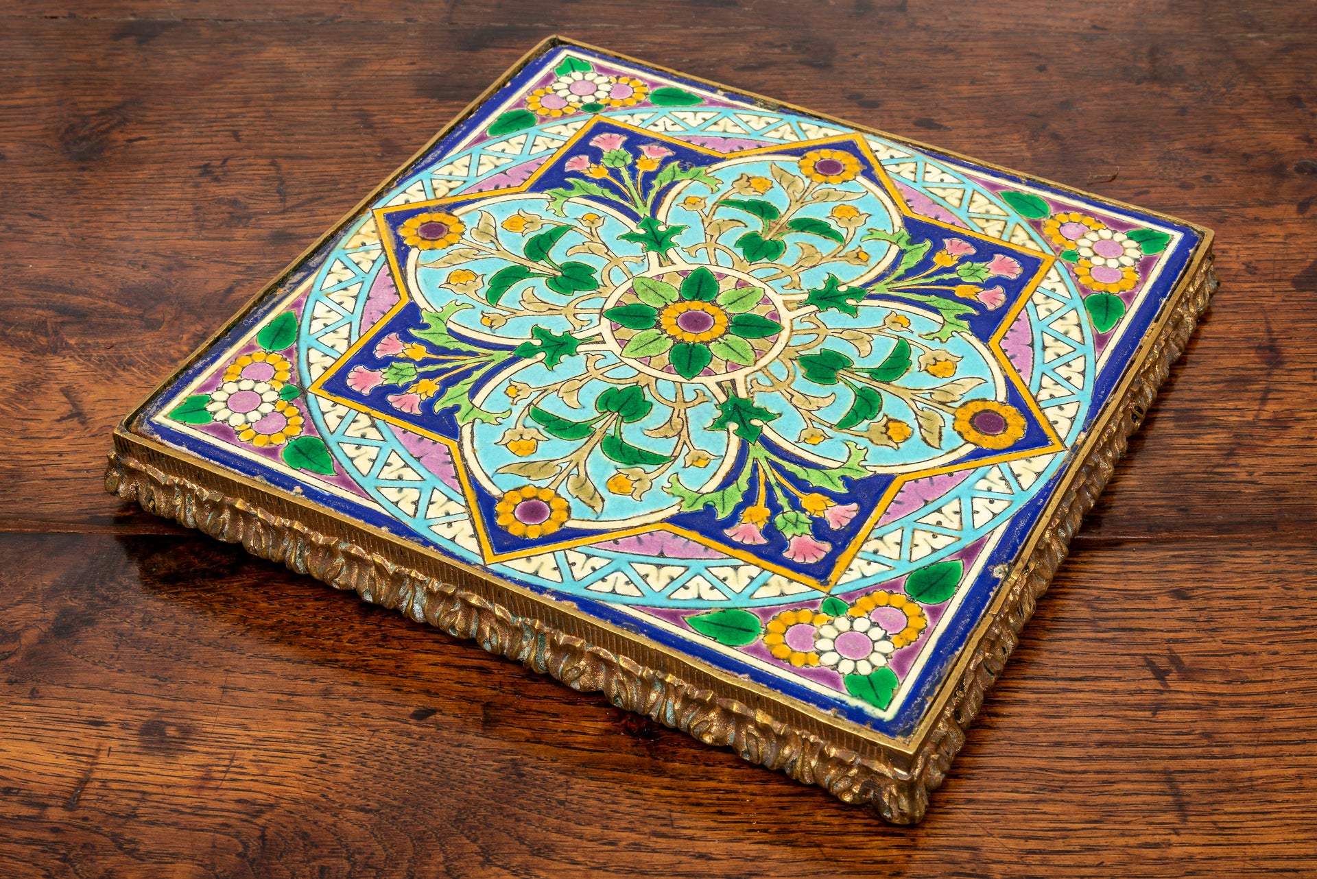 SOLD A very beautiful and decorative tile trivet by Gien, French 19th Century