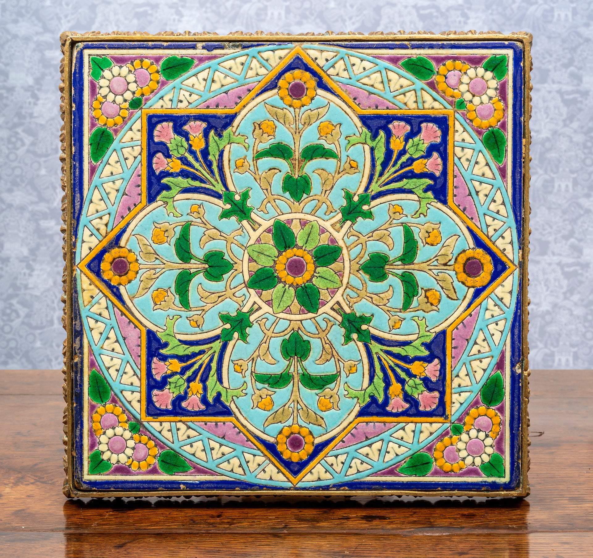 SOLD A very beautiful and decorative tile trivet by Gien, French 19th Century