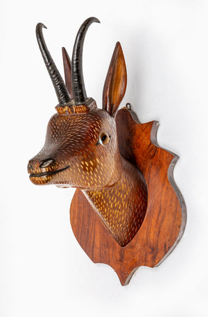 SOLD A charming carved timber wall mounting Chevron deer buck, French Circa 1900