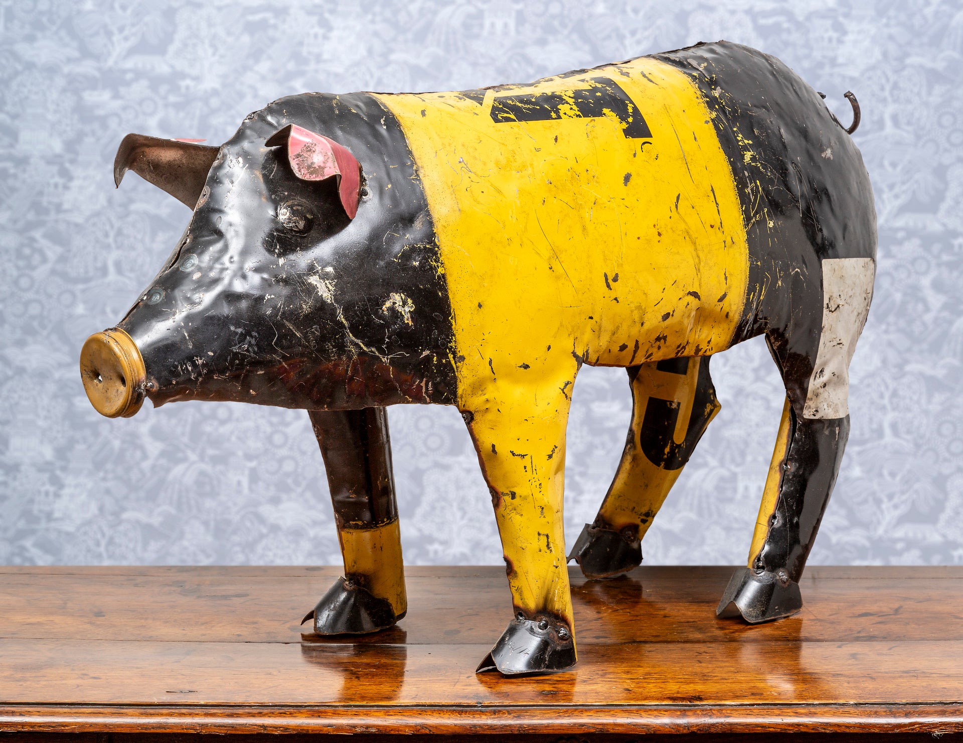 SOLD A contemporary French industrial metal pig sculpture