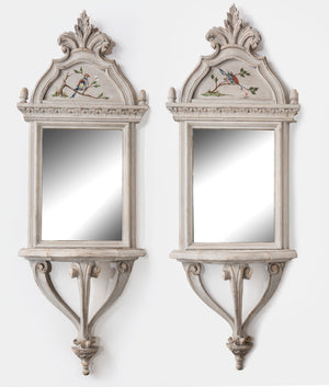 SOLD A beautiful pair of pale grey painted mirrored wall consoles, Italian Circa 1900
