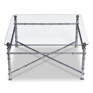 SOLD A stylish brushed silver and brass bamboo form square coffee table with a glass top