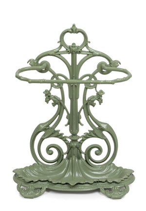 SOLD A pale green painted cast iron scrolling foliate form umbrella stand, French 19th Century