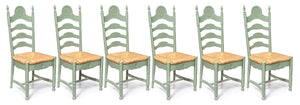 A stylish set of pale green painted oak provincial dining chairs, French 19th Century