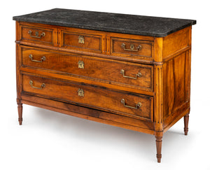 SOLD A beautiful Louis XVI period straight front walnut commode, French 18th Century with black marble top