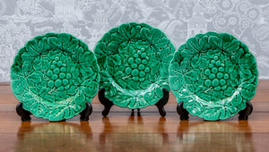 SOLD A set of three grape design green faience fruit plates, French Circa 1900 by Sarreguemines