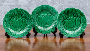 SOLD A set of three  quince design green faience fruit plates, French Circa 1900 by Sarreguemines