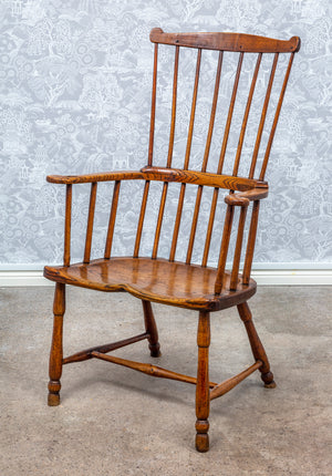 SOLD A rare elm and ash Windsor comb back chair, English early 19th century