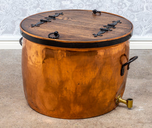 SOLD An impressive copper and brass pot with oak flip-top French, 19th Century