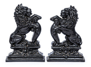 SOLD A very good pair of large black painted cast- iron doorstops in the form of heraldic lions, English 19th century