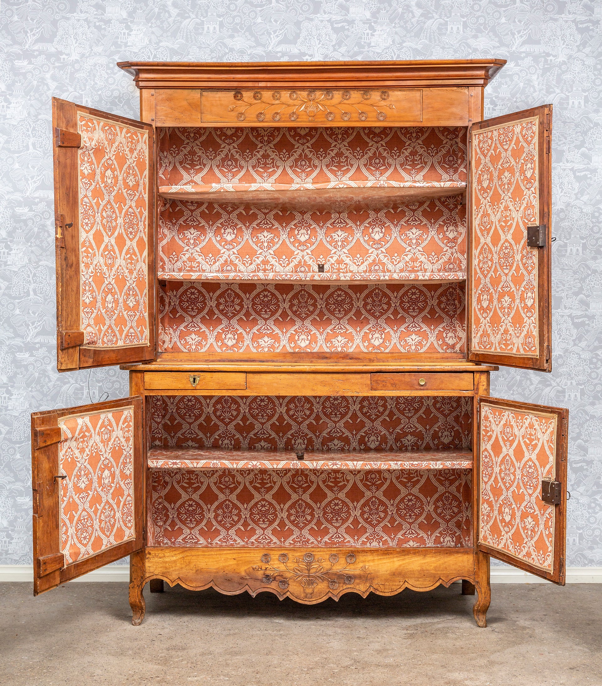 SOLD A finely carved cherrywood buffet a deux- corps, French circa 1800