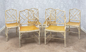 SOLD A stylish set of six faux-bamboo Chinese Chippendale type caned seat chairs, English circa 1920