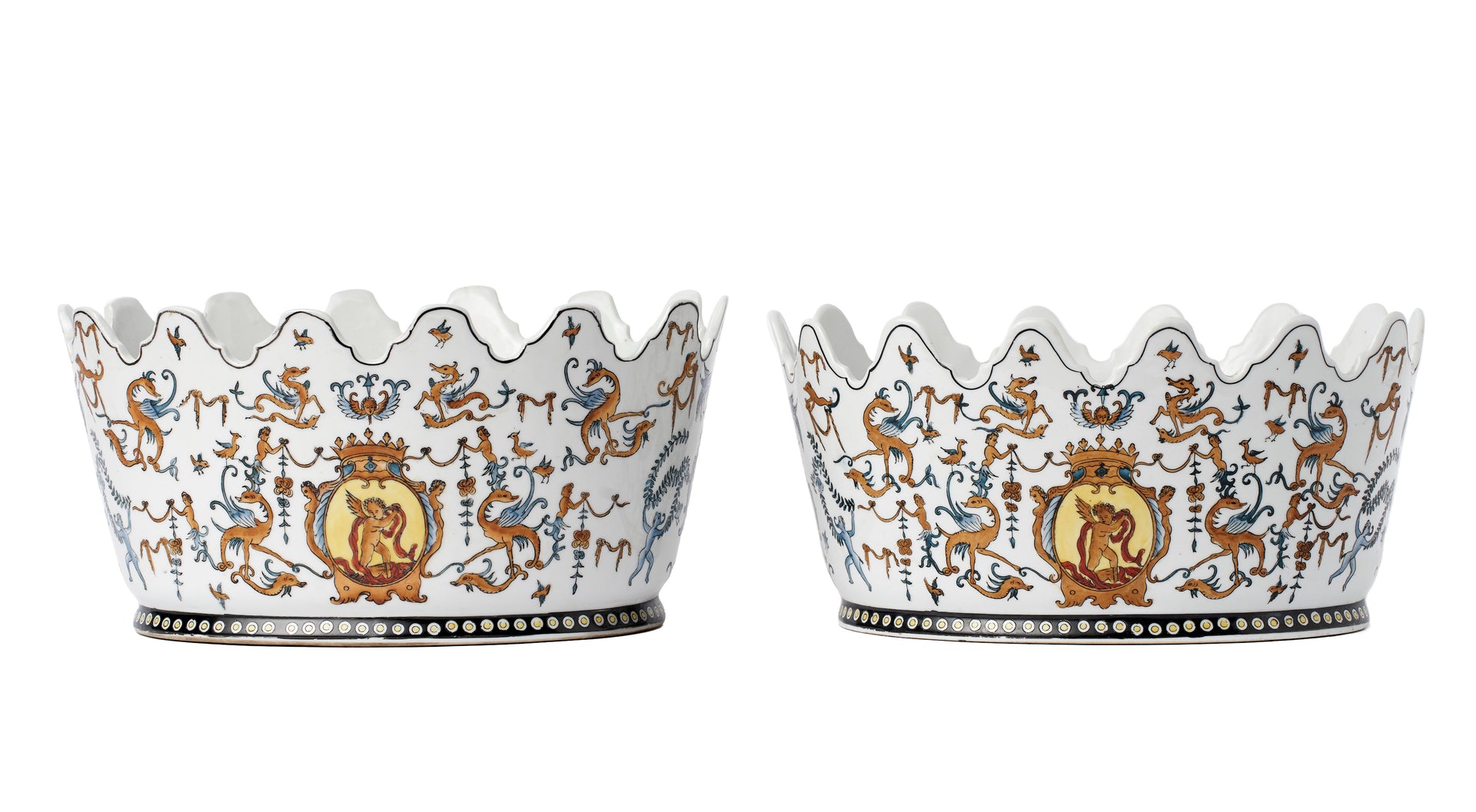 SOLD A very decorative pair of oval porcelain jardinieres, French Circa 1940
