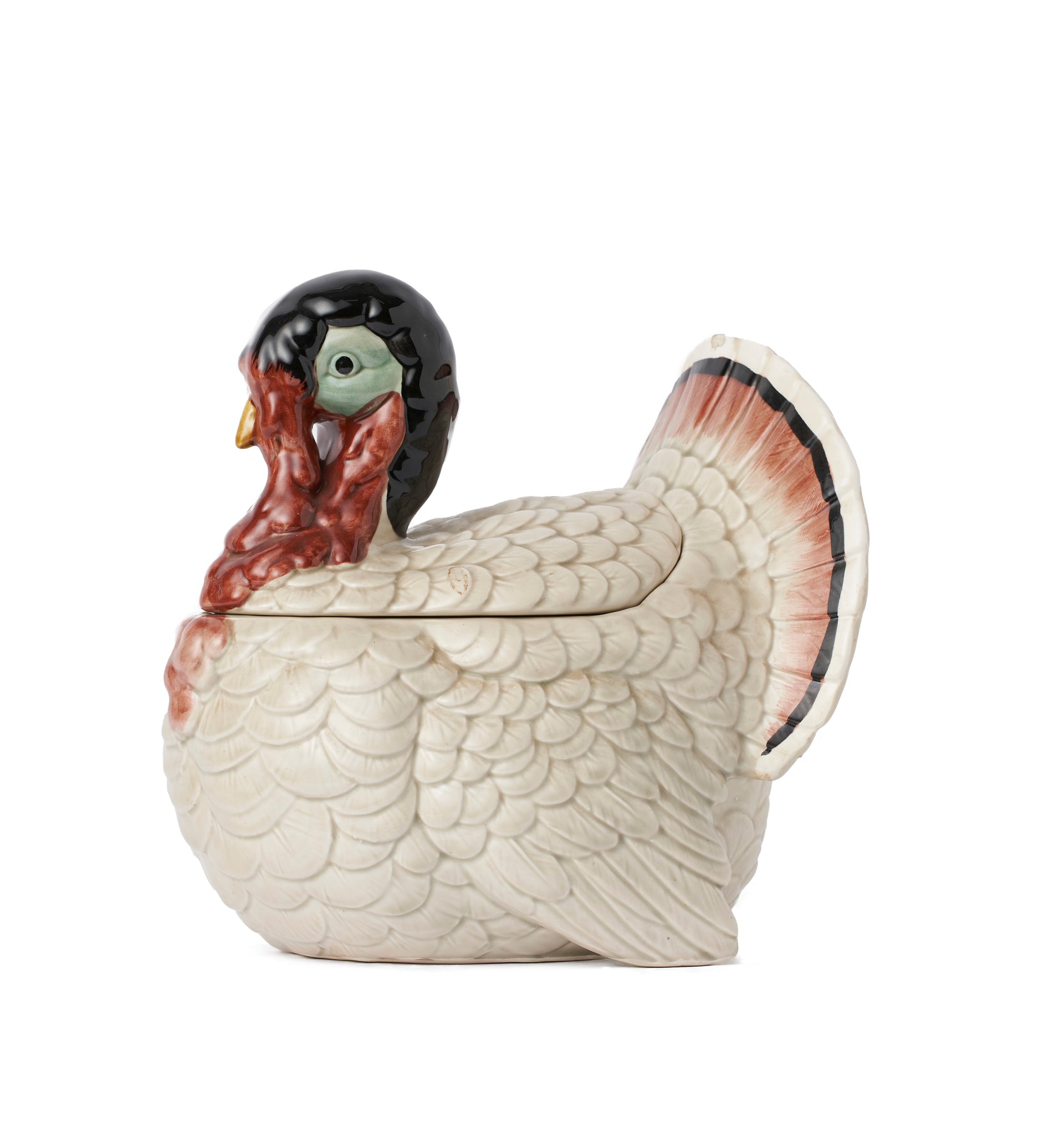 SOLD A vintage Portuguese ceramic turkey form tureen and cover