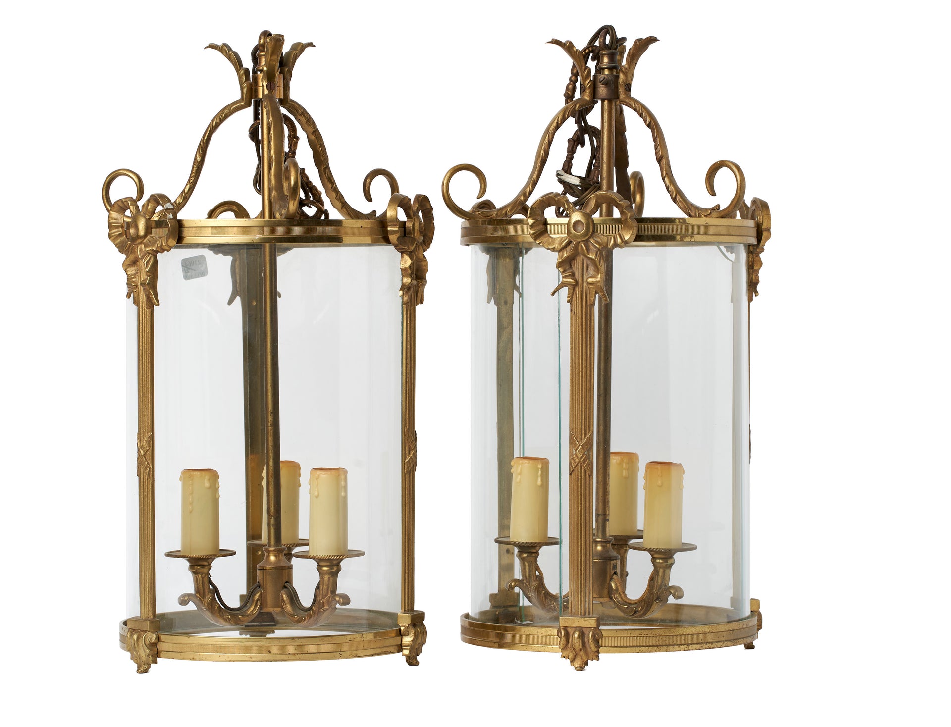 SOLD A pair of petite gilt bronze circular lanterns, French Circa 1940