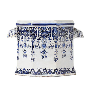SOLD A very pretty twin handled blue and white Delft jardiniere, Dutch early 19th Century