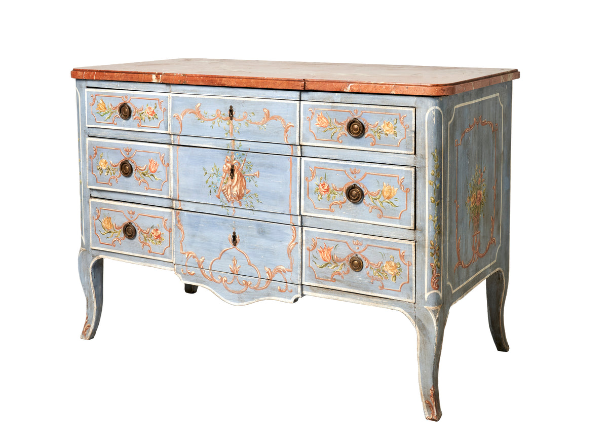 SOLD A beautifully painted rouge marble topped break-front commode, It ...