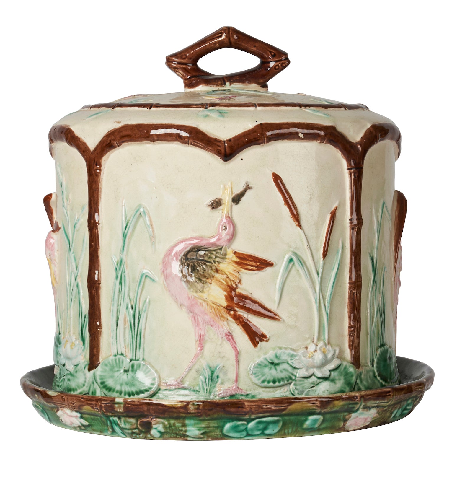 SOLD A rare and impressive Majolica cheese plate and domed cover, English 19th Century