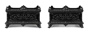 SOLD A pair of ornate black painted cast iron Jardinieres, French 19th Century