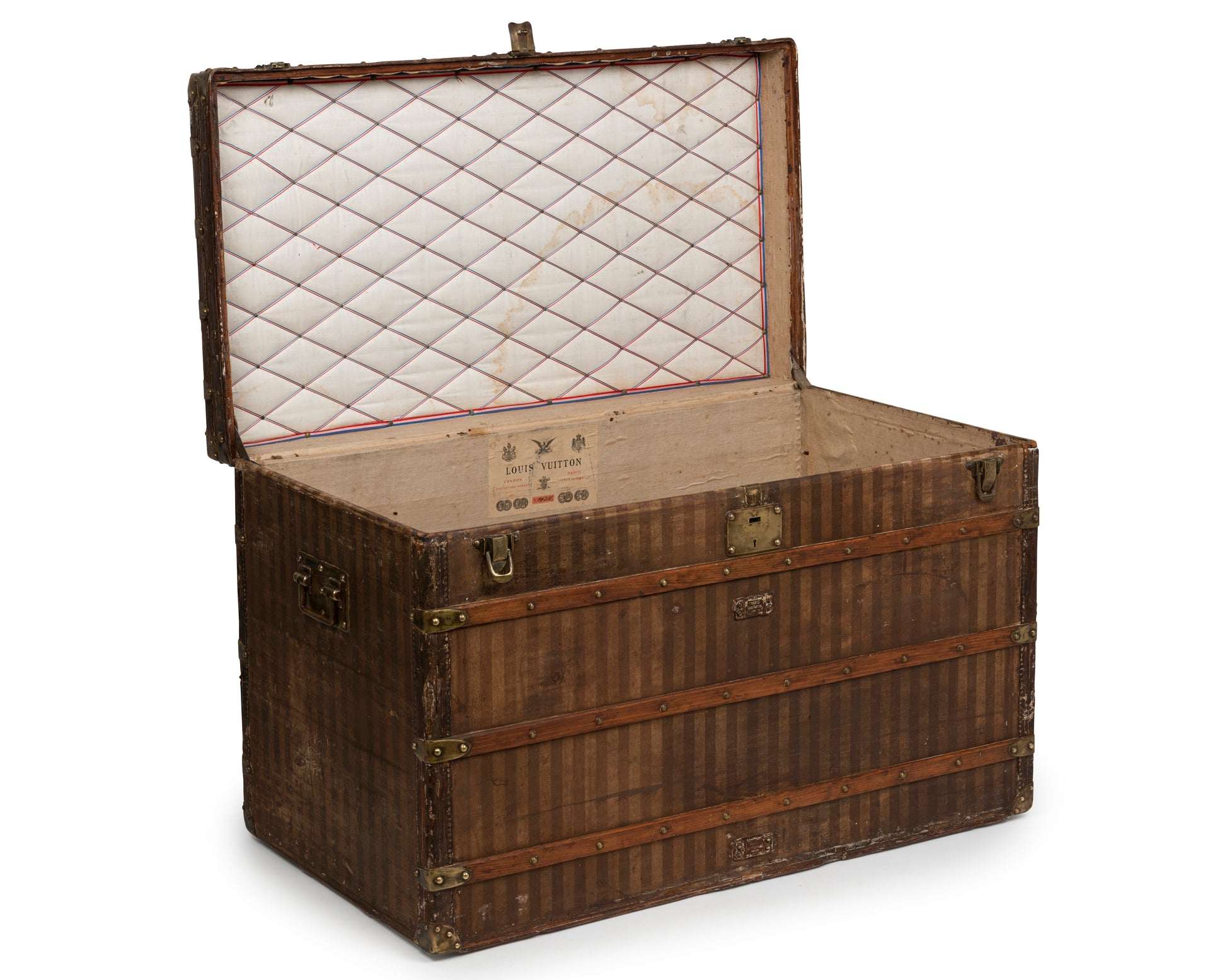 SOLD A large and rare steamer travel trunk, in striped canvas by Louis Vuitton, Paris. French Circa 1890